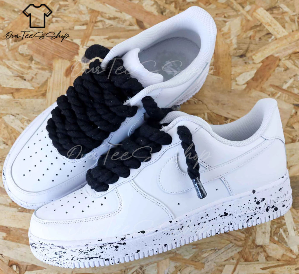 Custom Air Force 1 Black Rope Laces Splash Sneakers