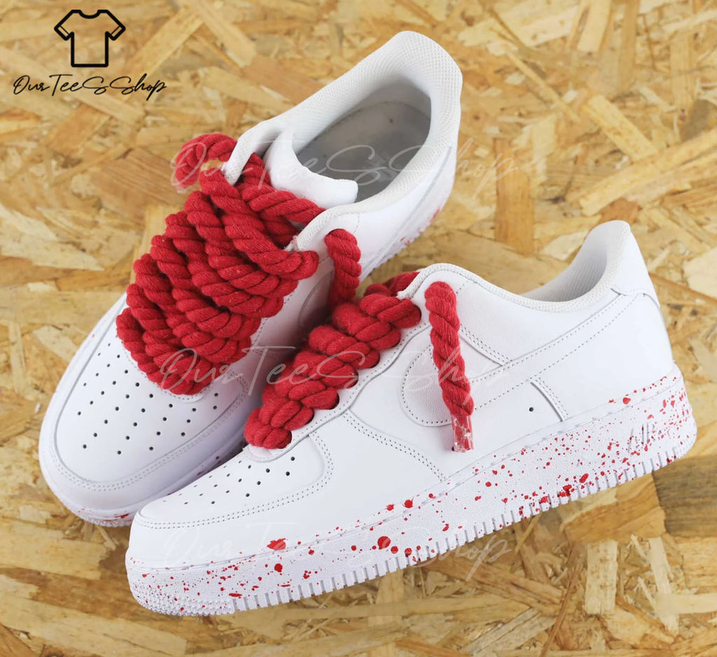 Custom Air Force 1 Red Rope Laces Splash Sneakers