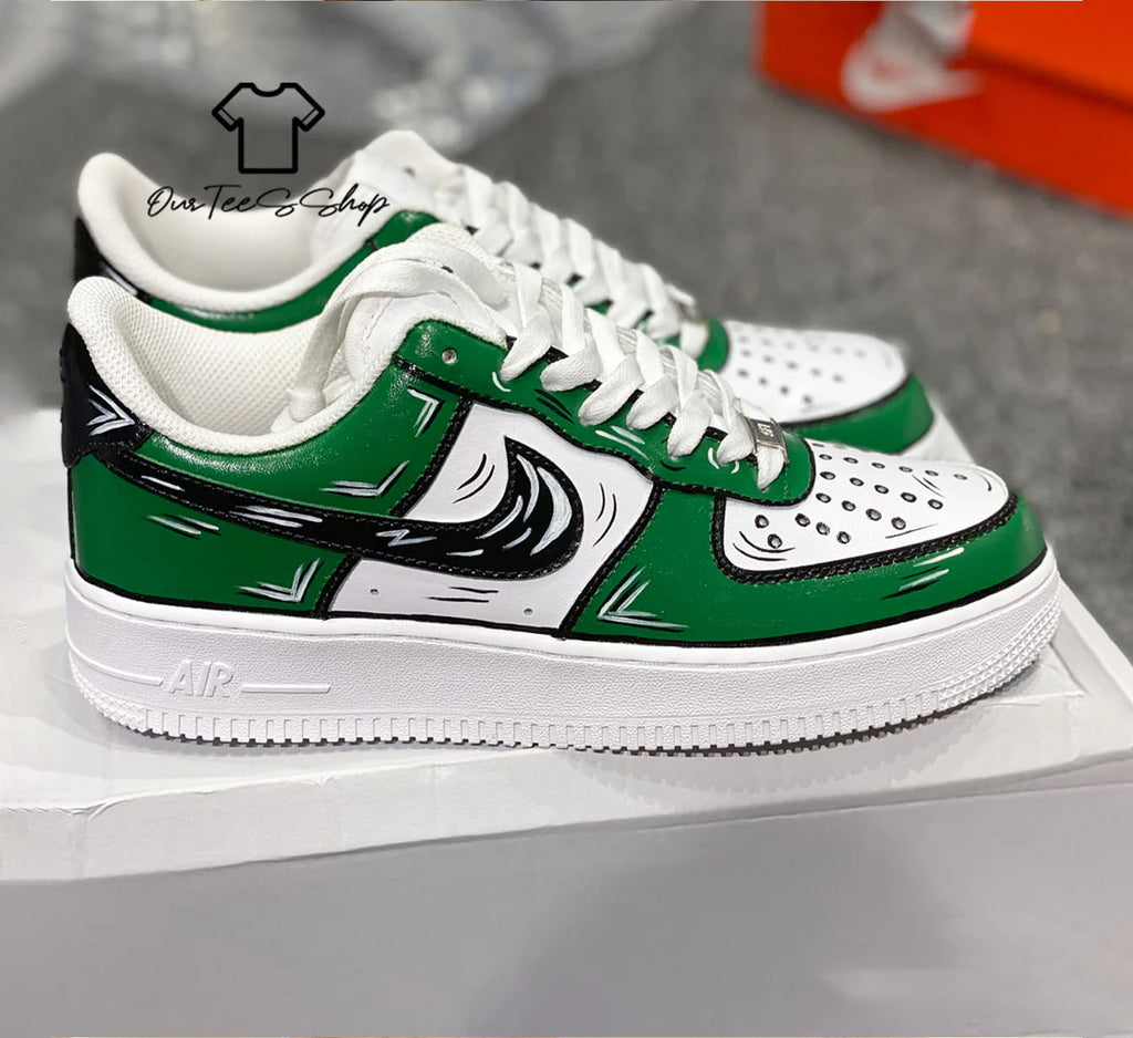 Custom Air Force 1 Sage Green Cartoon Sneakers