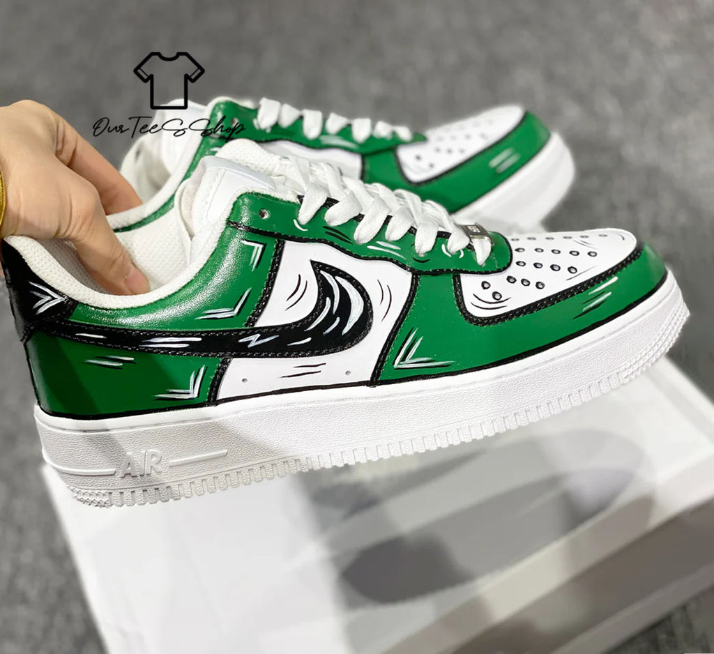 Custom Air Force 1 Sage Green Cartoon Sneakers