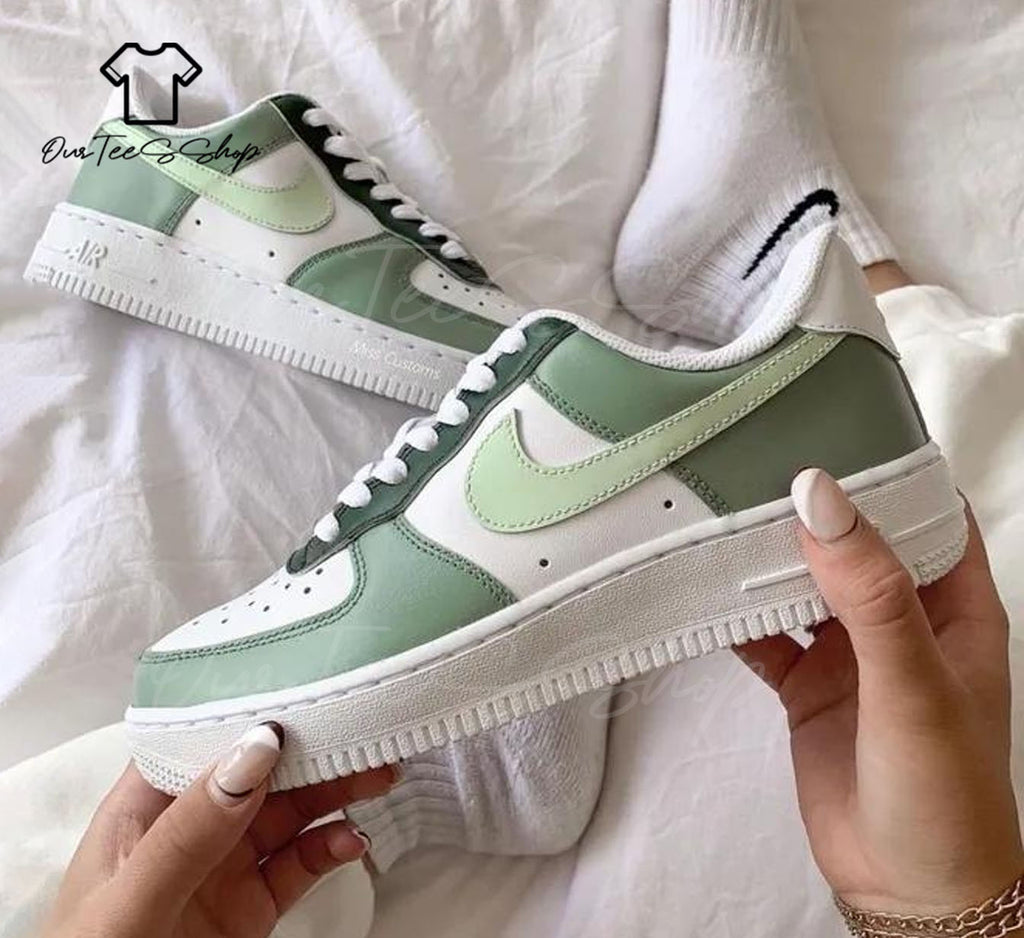 Custom Sage Green Air Force 1 Sneakers
