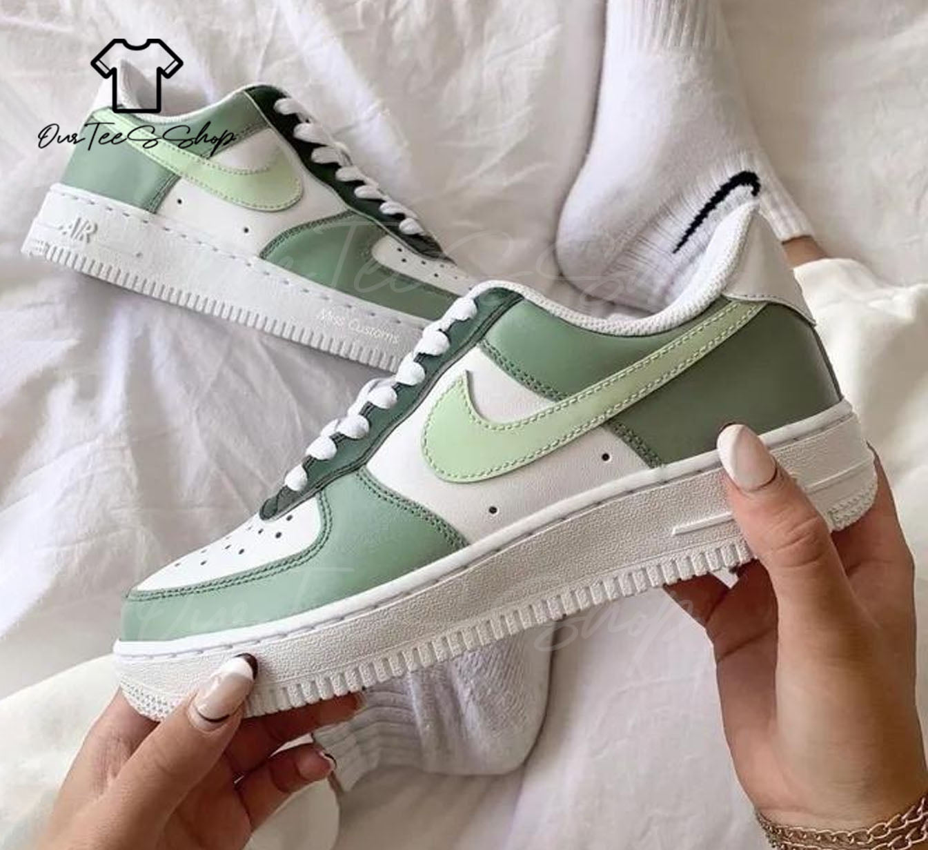 Custom Sage Green Air Force 1 Sneakers