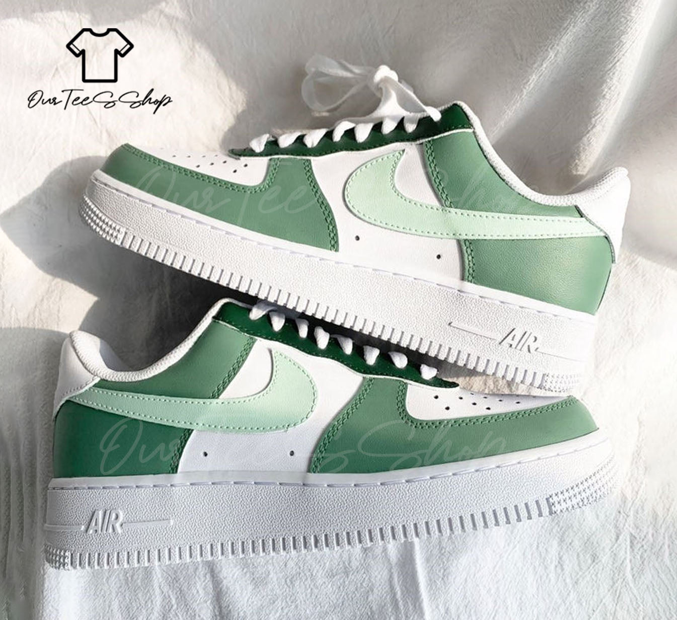 Custom Sage Green Air Force 1 Sneakers