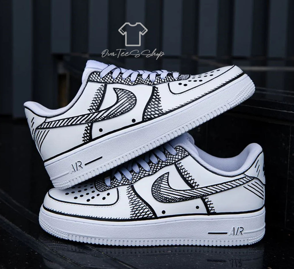 Custom Air Force 1 Sketch Black Sneakers