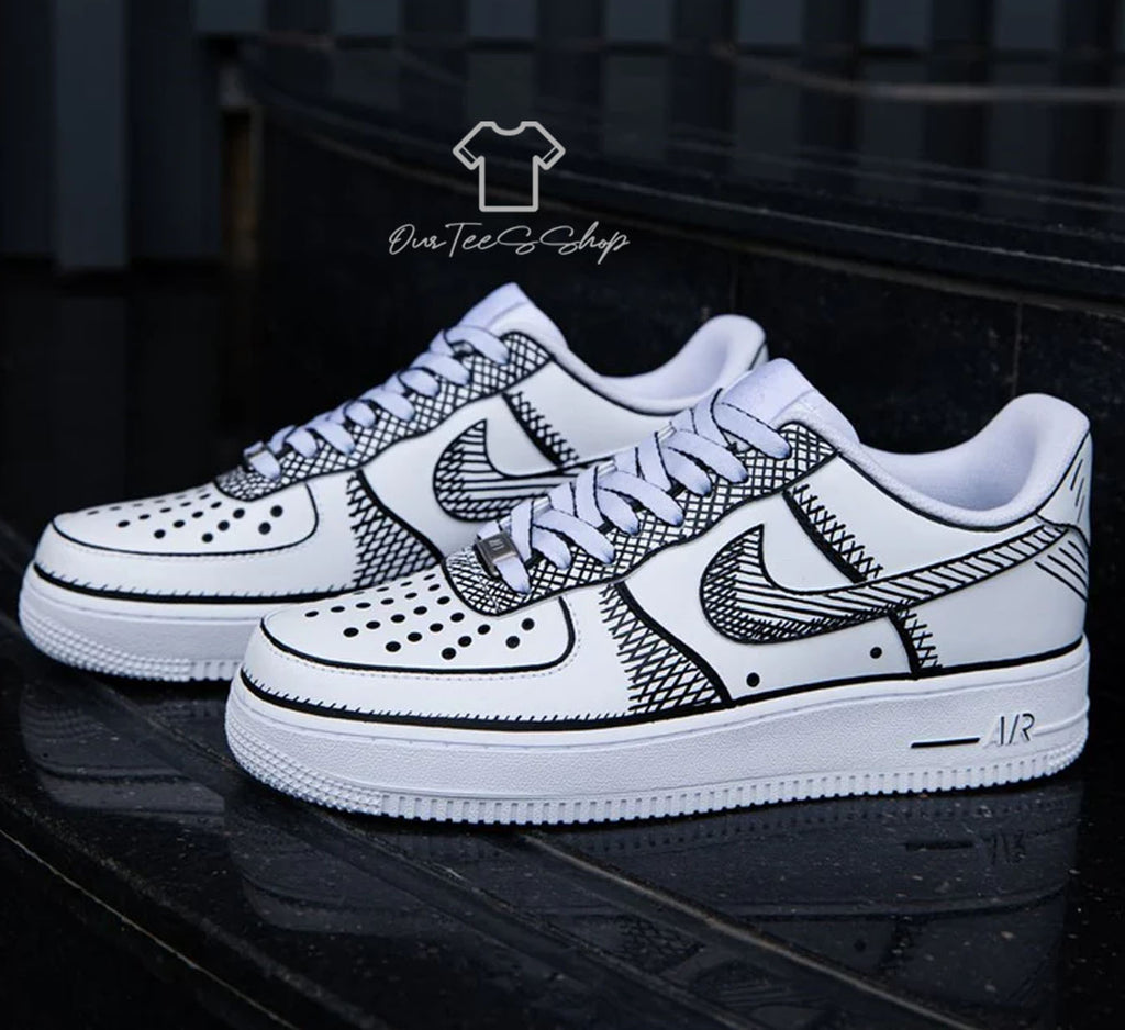 Custom Air Force 1 Sketch Black Sneakers