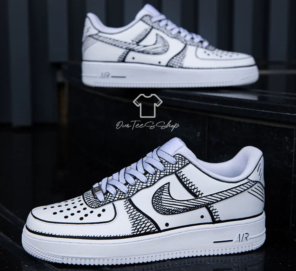 Custom Air Force 1 Sketch Black Sneakers