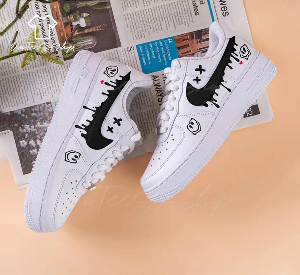 Custom Smiley Face Black Drip Air Force 1