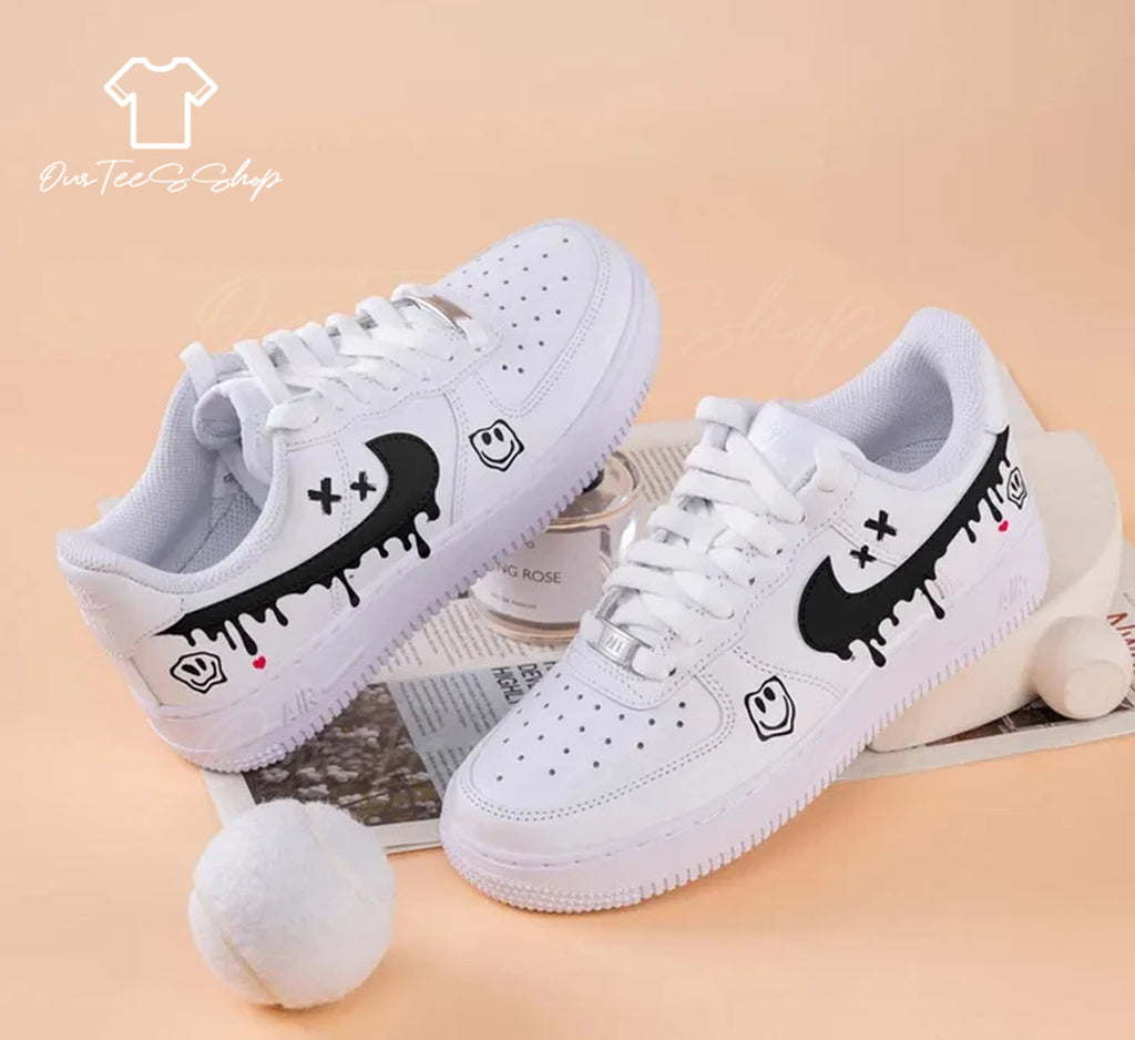 Custom Smiley Face Black Drip Air Force 1