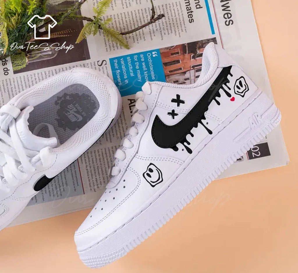 Custom Smiley Face Black Drip Air Force 1