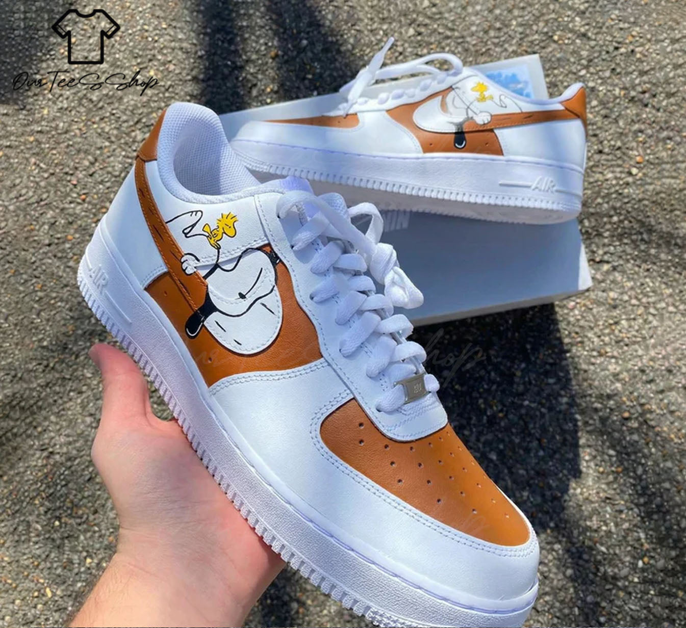 Custom Air Force 1 Snoopy Woodstock Brown, Personalized Shoes