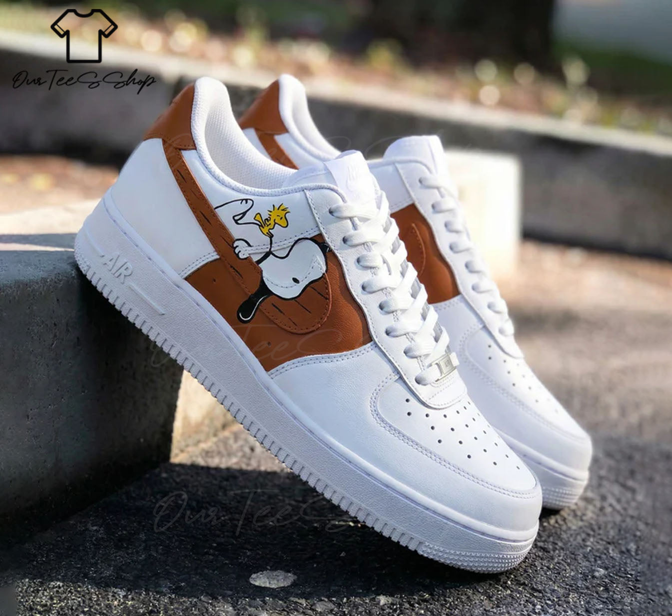 Custom Air Force 1 Snoopy Woodstock Brown, Personalized Shoes