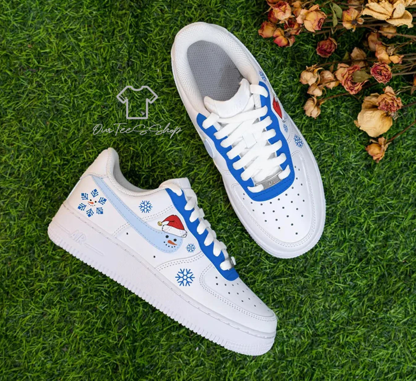 Custom Air Force 1 Snowman Christmas Sneakers
