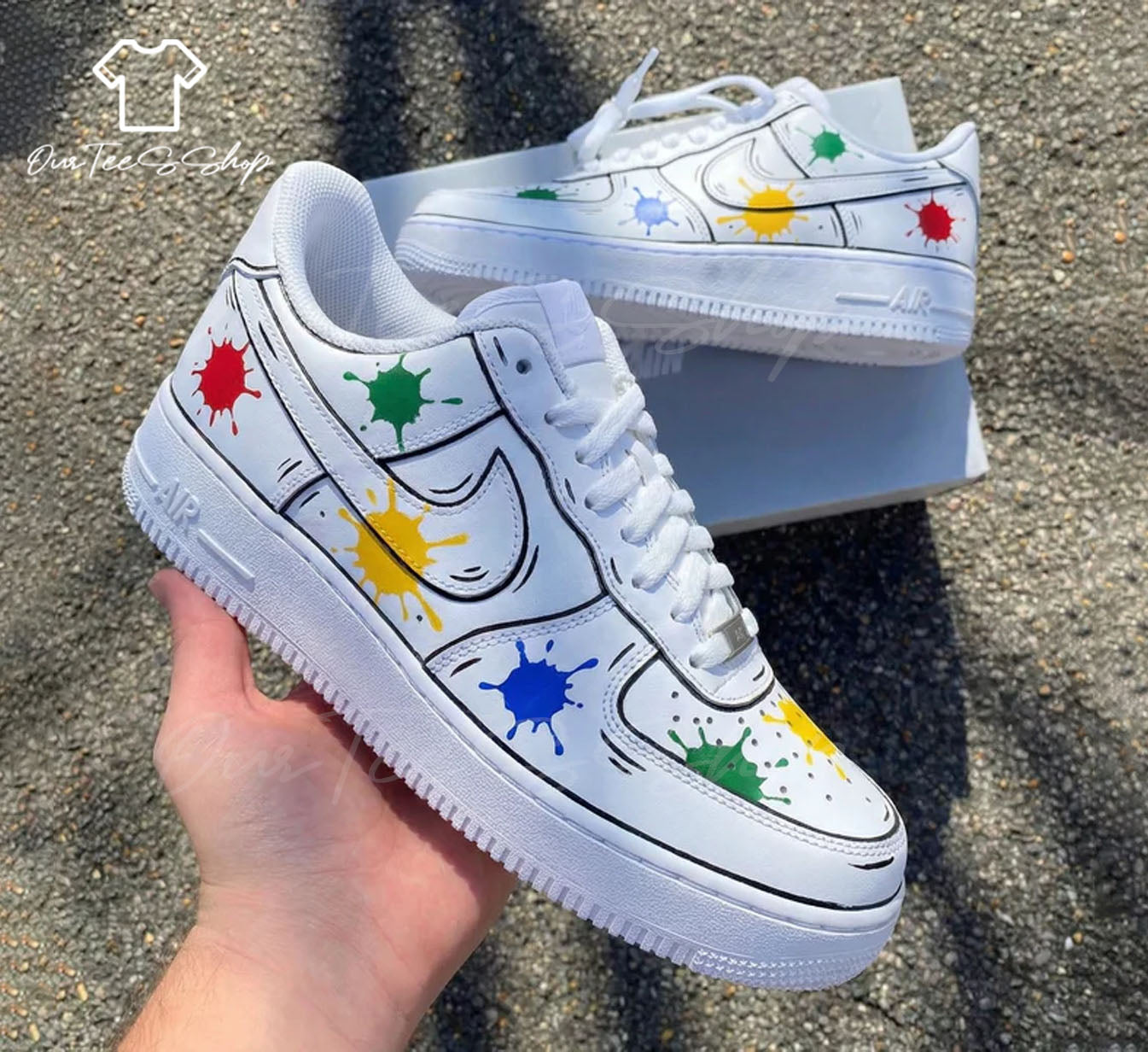 Custom Splash Pattern Red Green Yellow Blue Air Force 1 Sneakers