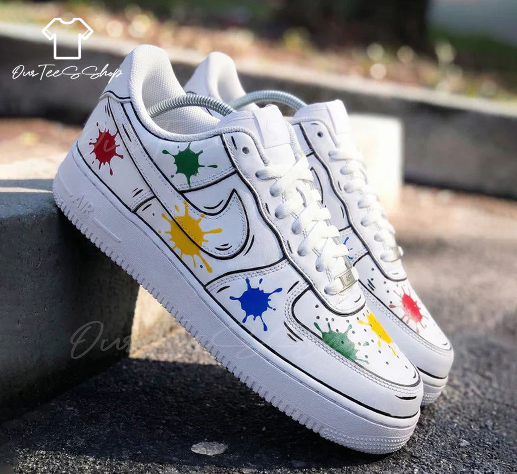 Custom Splash Pattern Red Green Yellow Blue Air Force 1 Sneakers