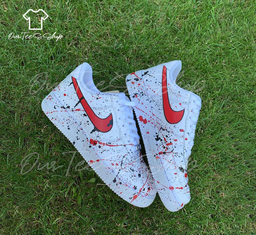 Custom Splatter Black and Red Air Force 1 Sneakers