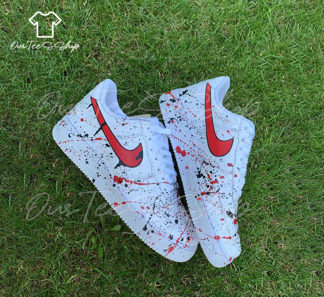 Custom Splatter Black and Red Air Force 1 Sneakers