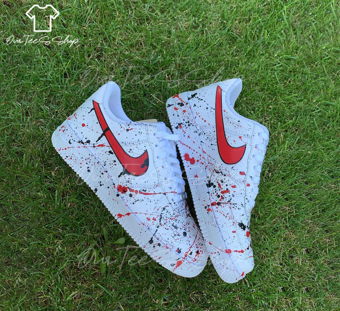 Custom Air Force 1 Splatter Black and Red, Personalized Shoes