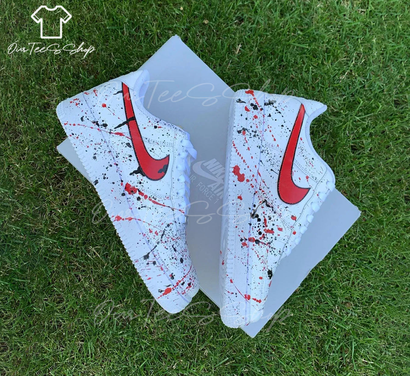 Custom Air Force 1 Splatter Black and Red, Personalized Shoes