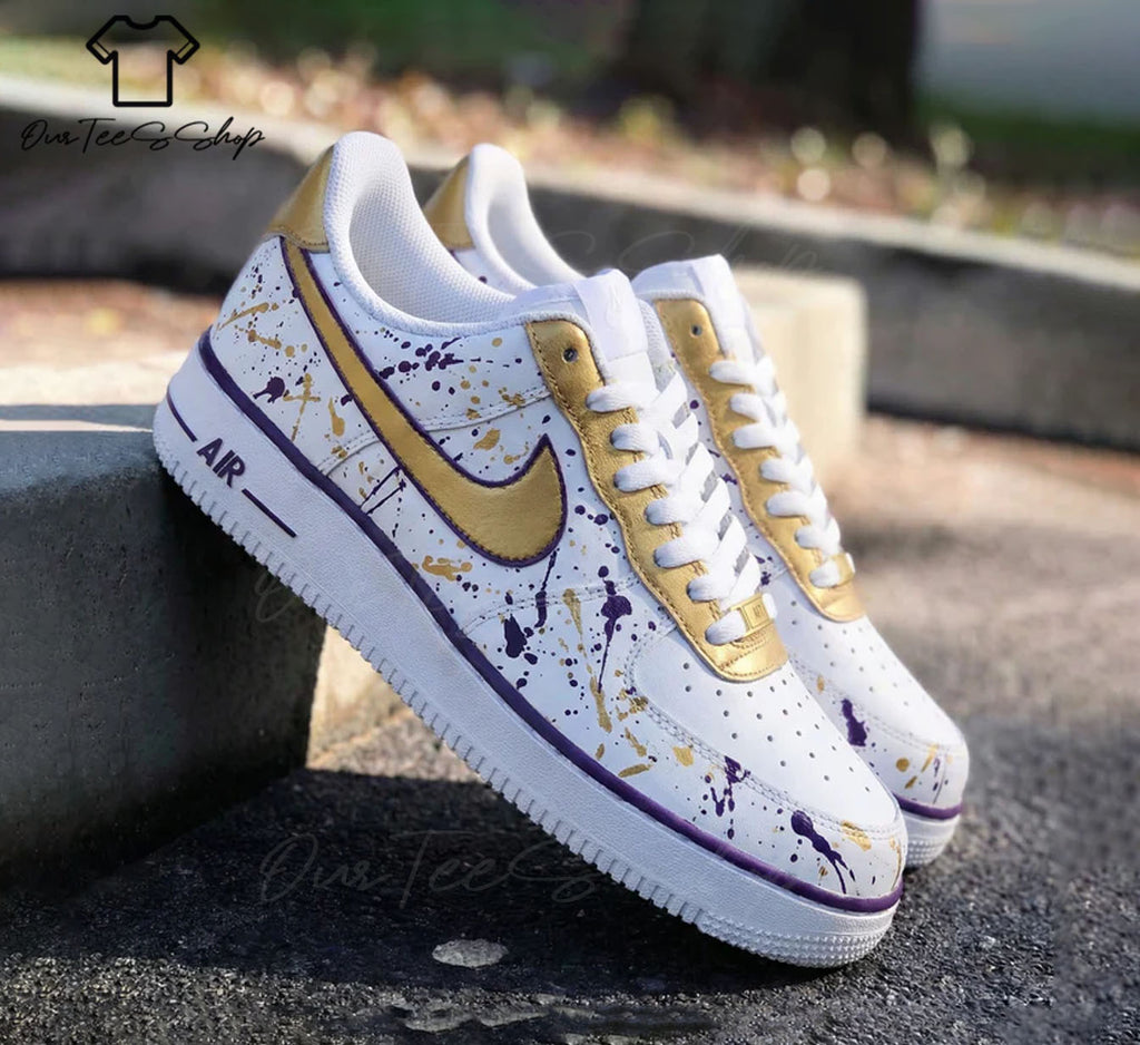 Custom Air Force 1 Gold Purple Splatter, Personalized Shoes