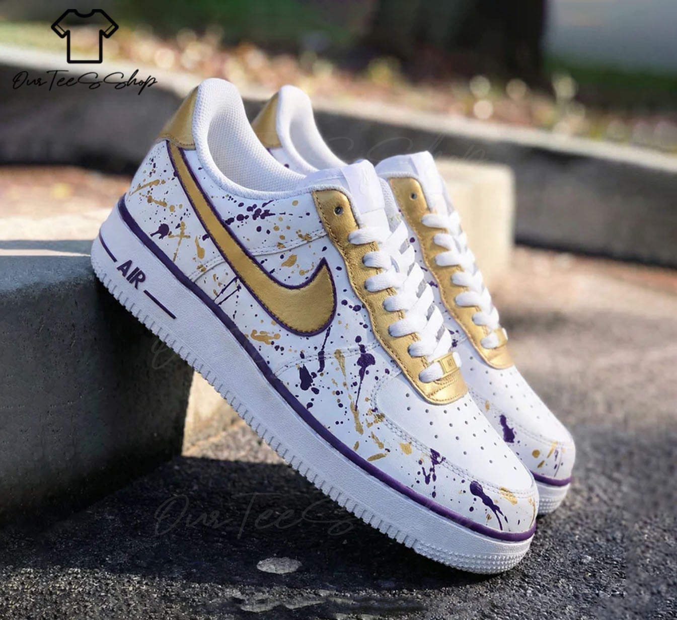 Custom Air Force 1 Gold Purple Splatter, Personalized Shoes