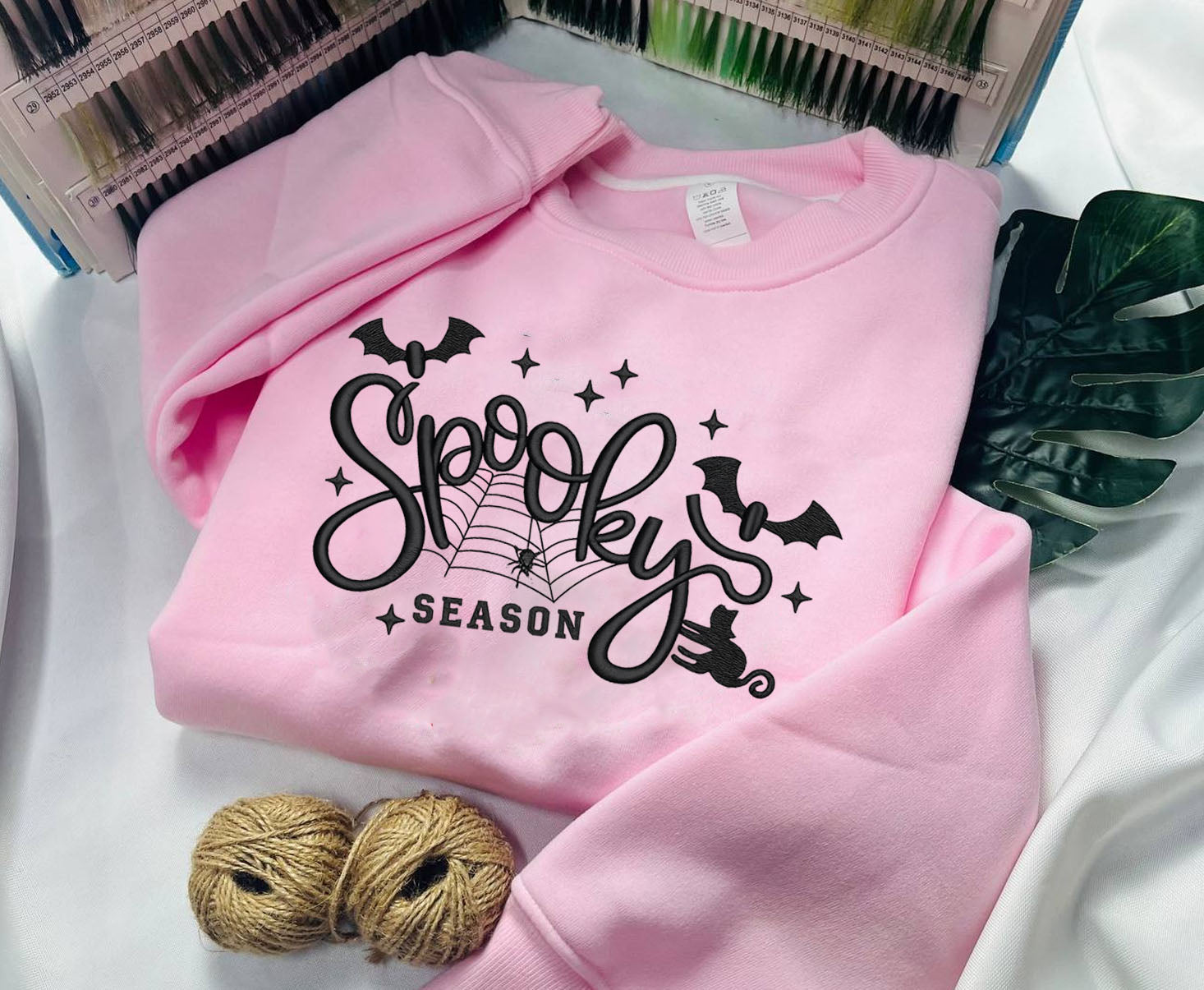 Spooky Season Black Cat Embroidered Sweatshirt, Cat Embroidered T-shirt Gift For Halloween