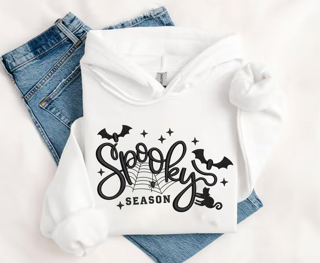 Spooky Season Black Cat Embroidered Sweatshirt, Cat Embroidered T-shirt Gift For Halloween