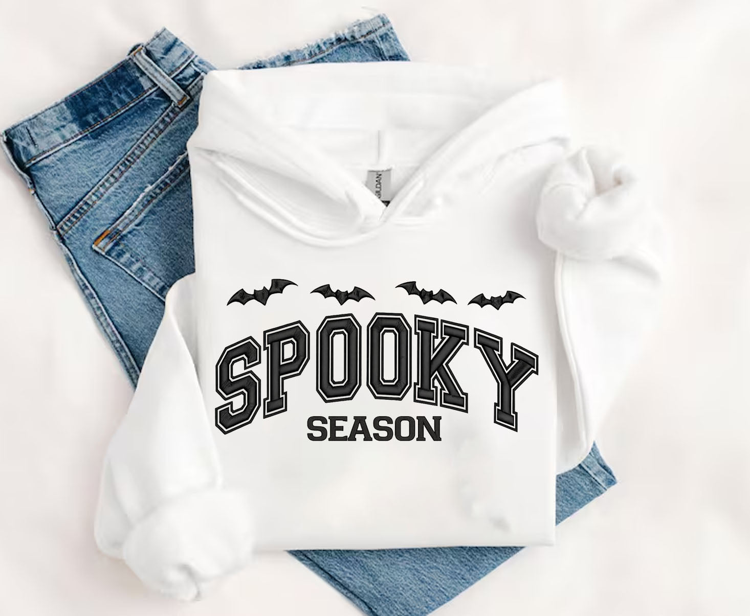 Spooky Season Embroidered Sweatshirt, Embroidered T-shirt Gift For Halloween