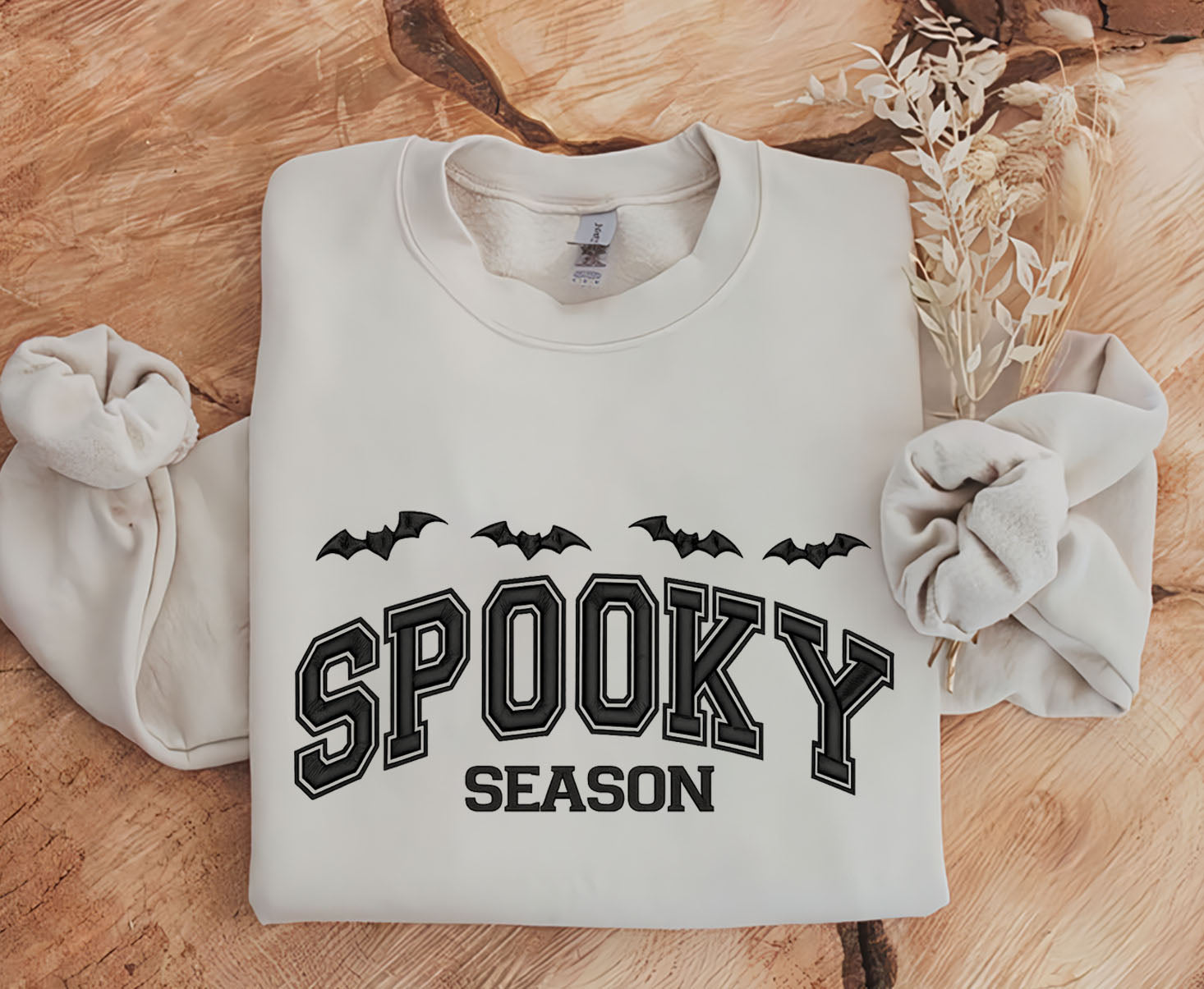 Spooky Season Embroidered Sweatshirt, Embroidered T-shirt Gift For Halloween