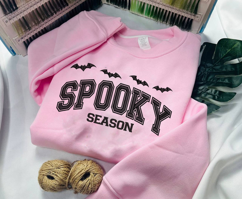 Spooky Season Embroidered Sweatshirt, Embroidered T-shirt Gift For Halloween