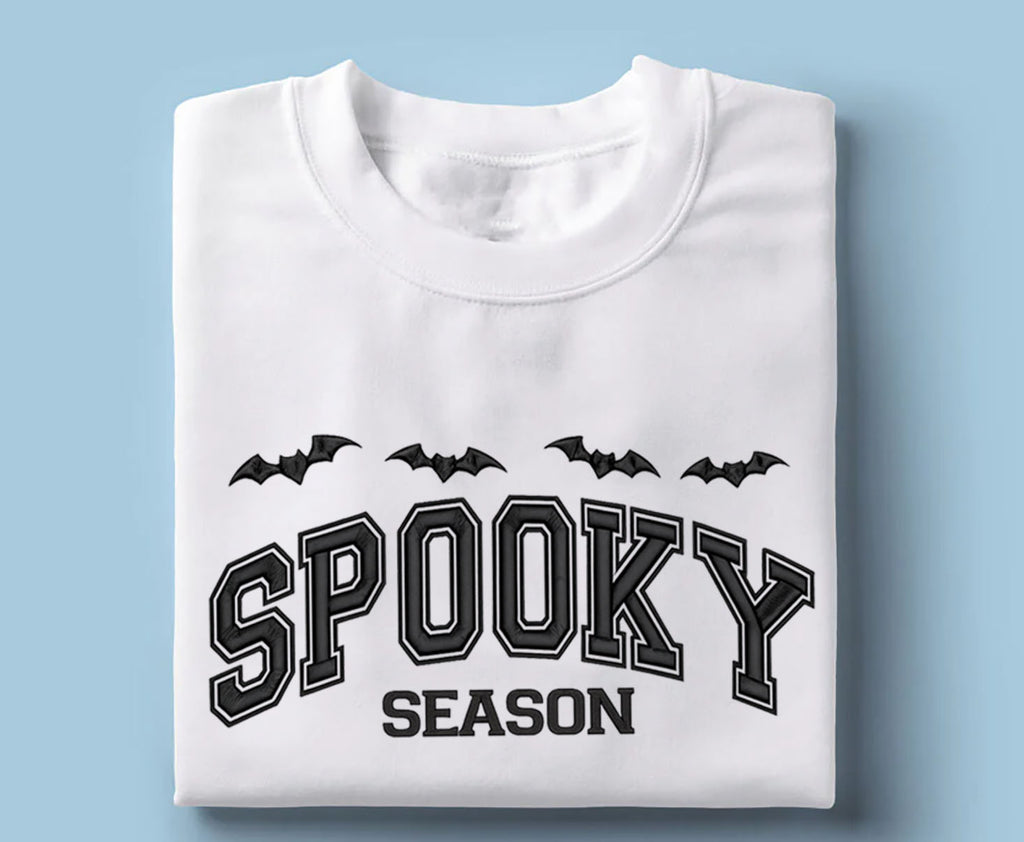 Spooky Season Embroidered Sweatshirt, Embroidered T-shirt Gift For Halloween