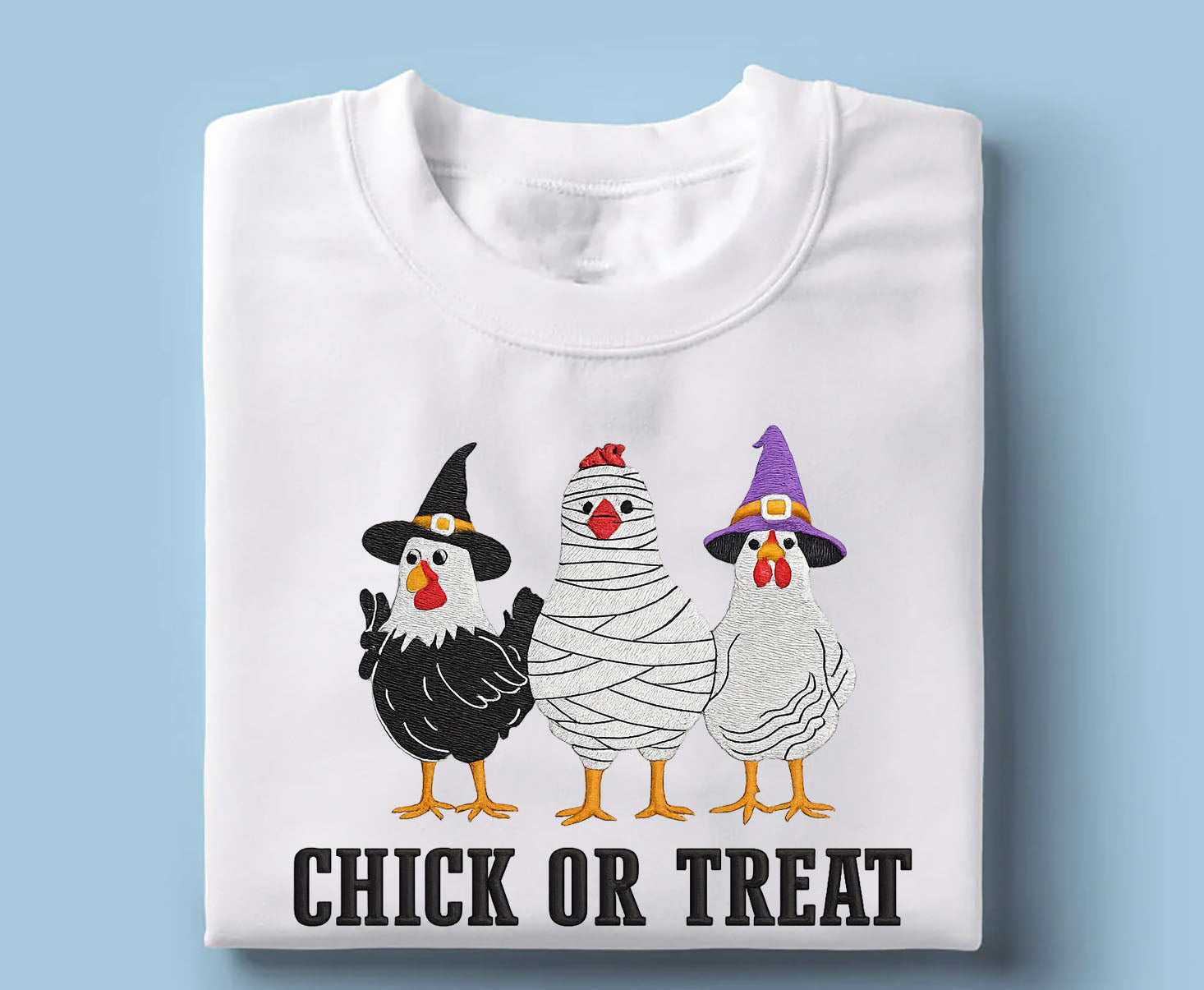 Trick or Treat Chicken Embroidered Sweatshirt, Chicken Embroidered T-shirt Gift For Halloween