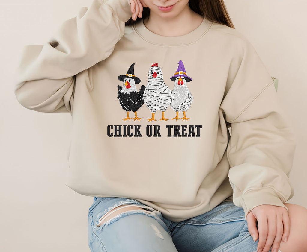 Trick or Treat Chicken Embroidered Sweatshirt, Chicken Embroidered T-shirt Gift For Halloween
