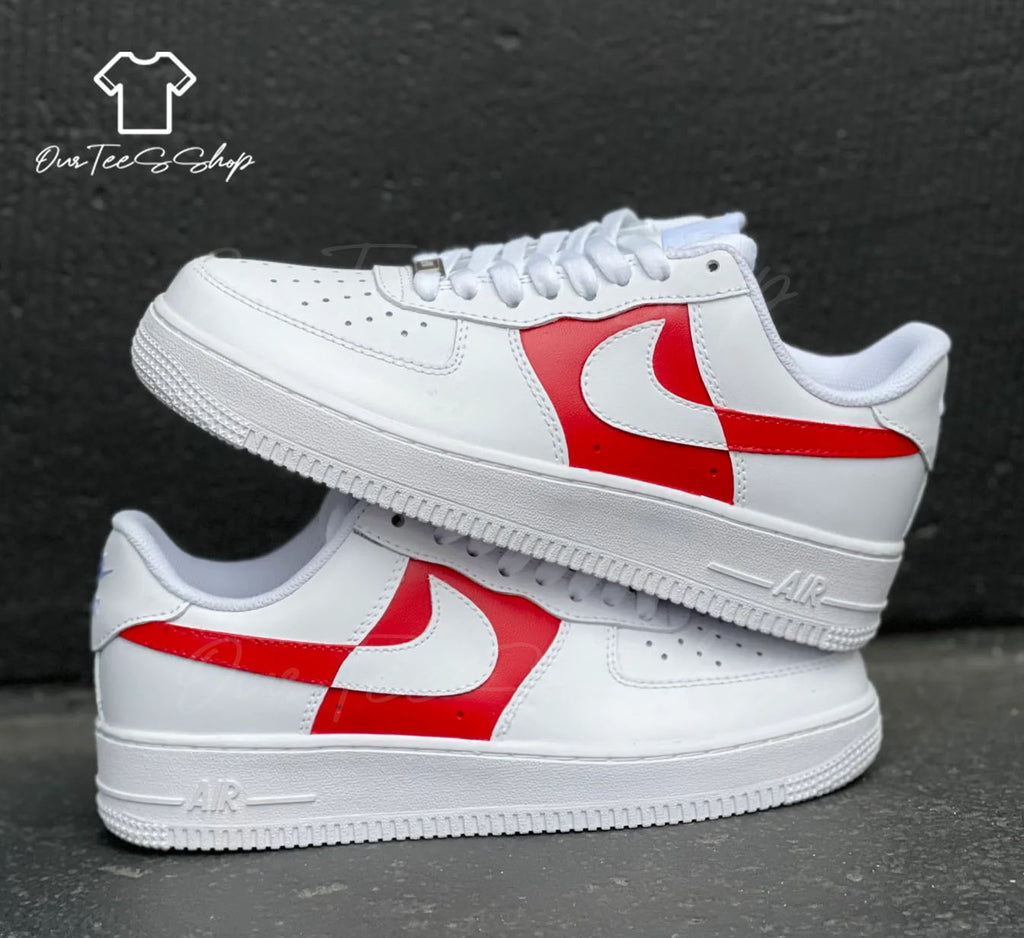 Custom White Red Air Force 1 Sneakers