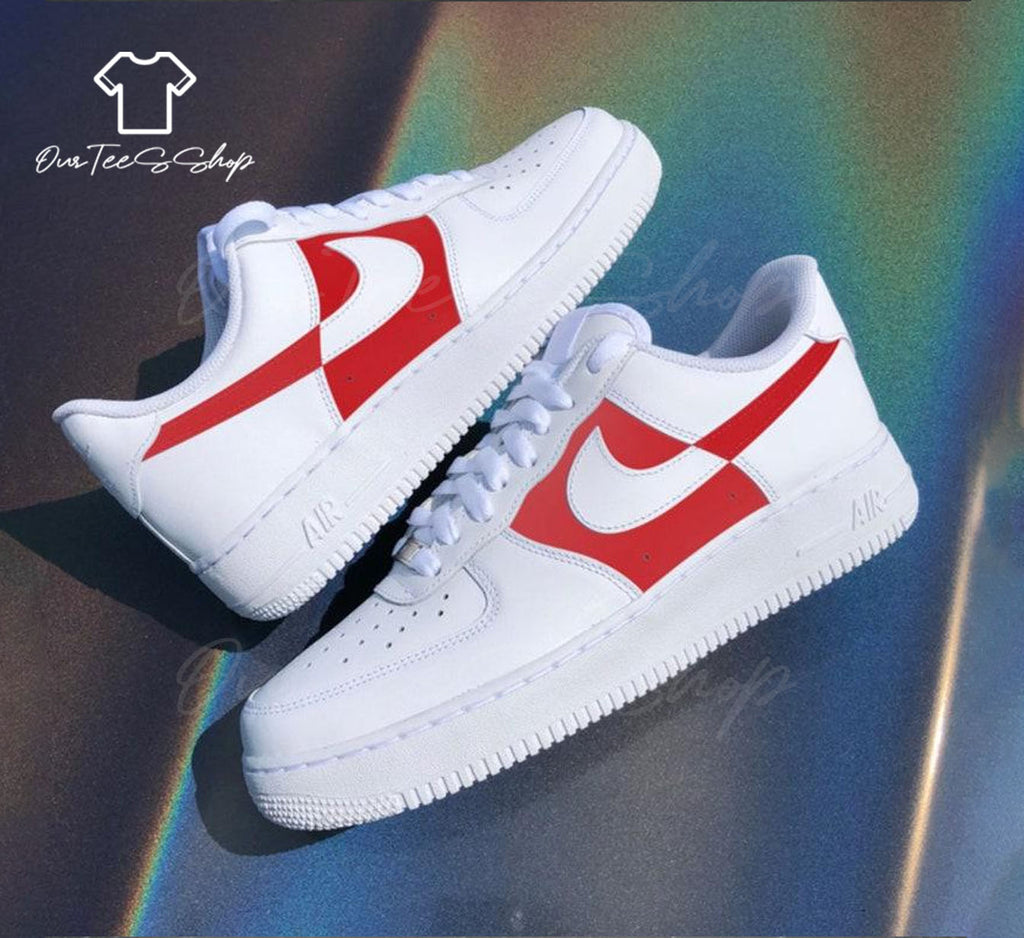 Custom White Red Air Force 1 Sneakers