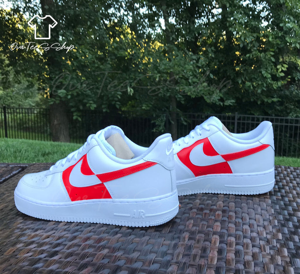 Custom White Red Air Force 1 Sneakers