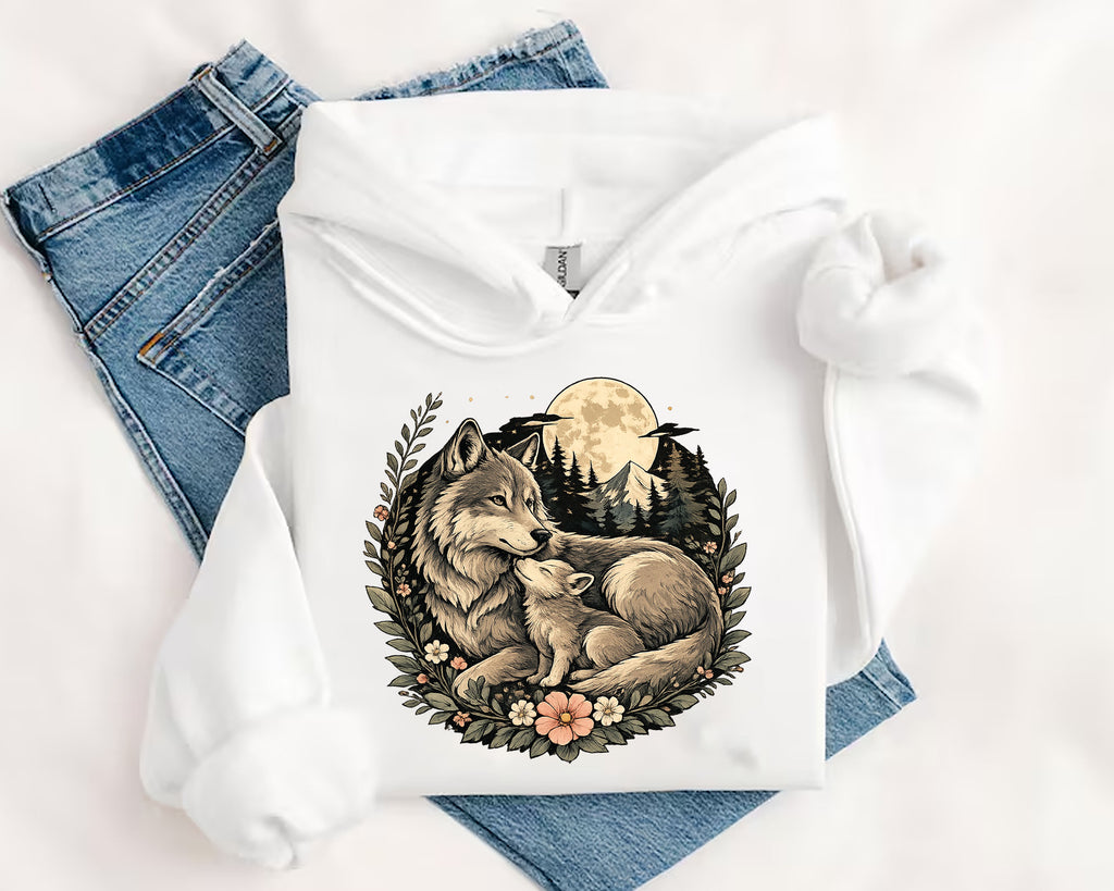 Wolf Mother and Cub Sweatshirt | Vintage Wildlife Crewneck, Nature Lover Gift