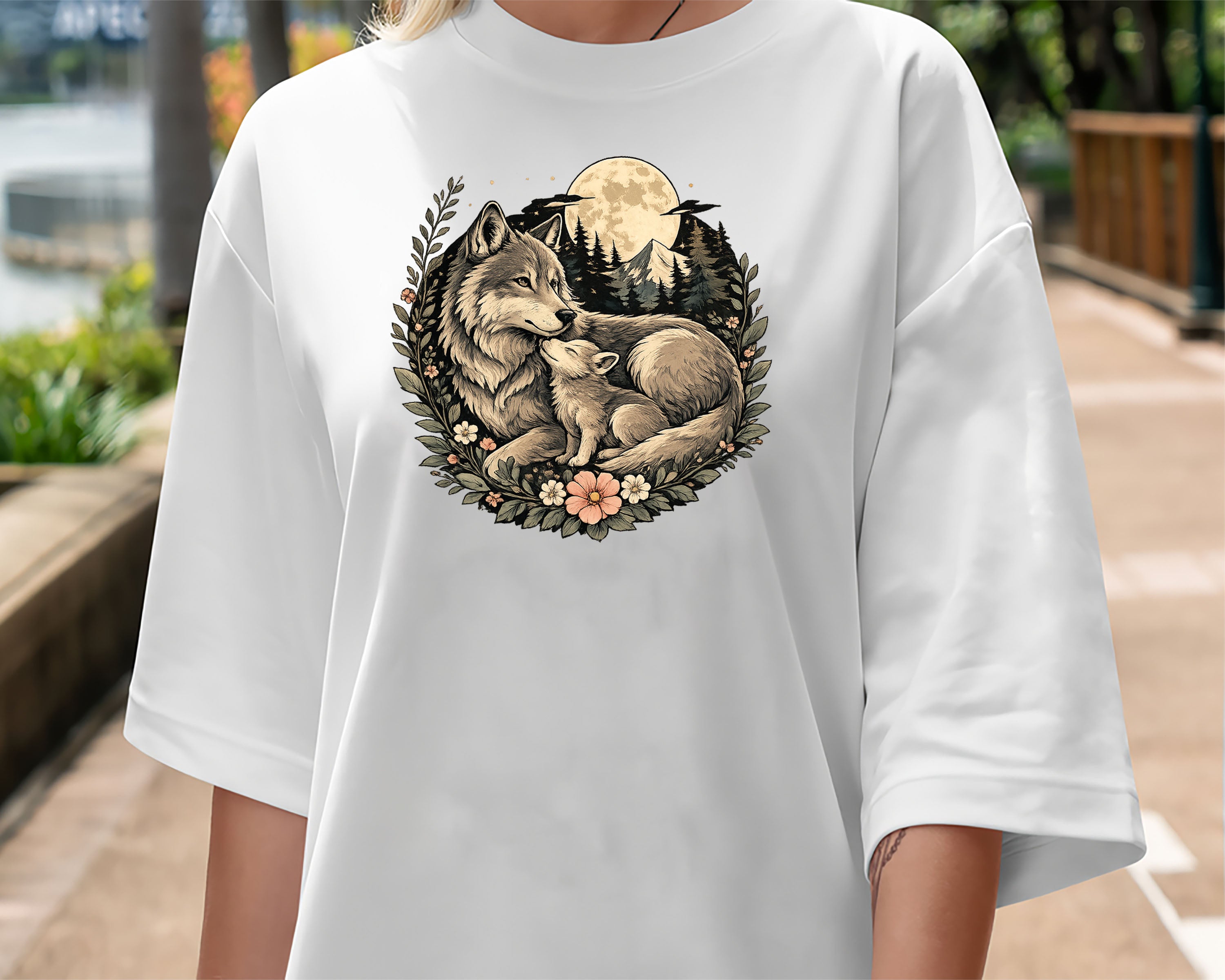 Wolf Mother and Cub Sweatshirt | Vintage Wildlife Crewneck, Nature Lover Gift