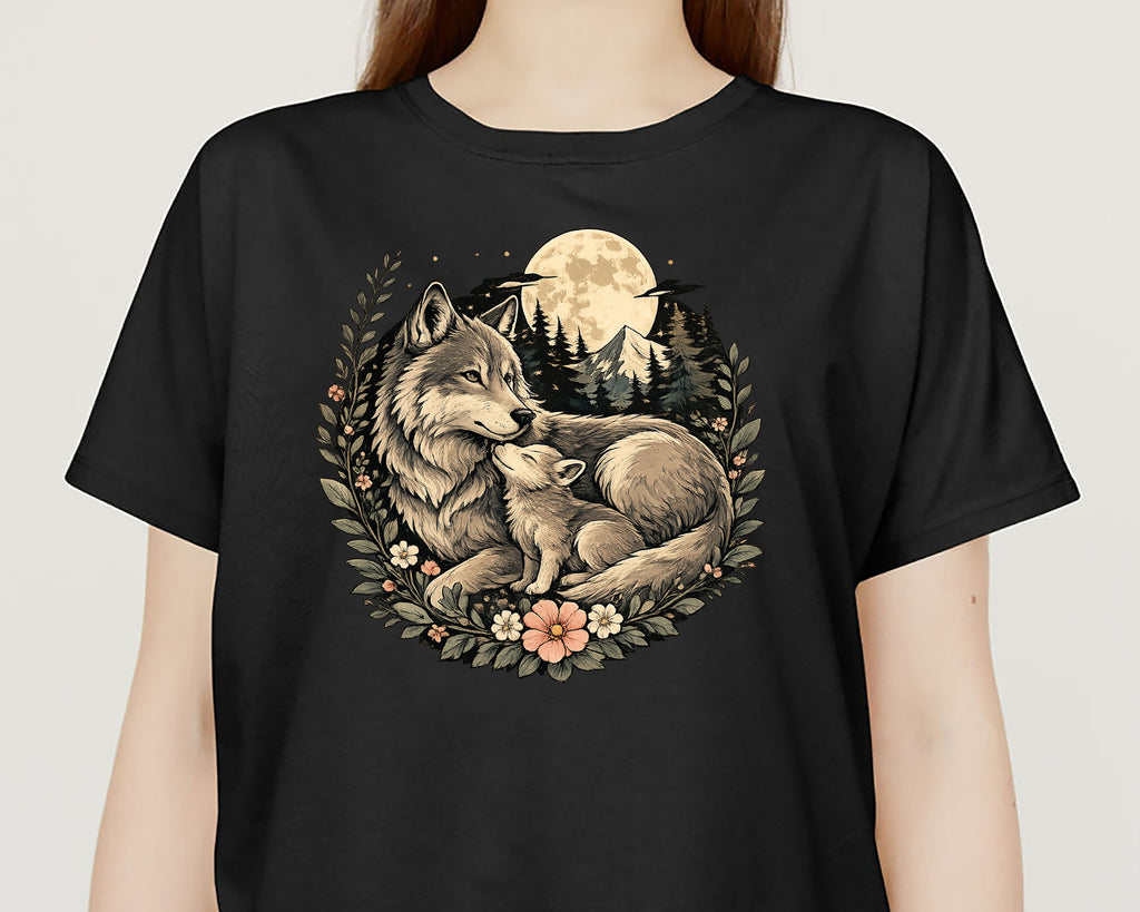Wolf Mother and Cub Sweatshirt | Vintage Wildlife Crewneck, Nature Lover Gift