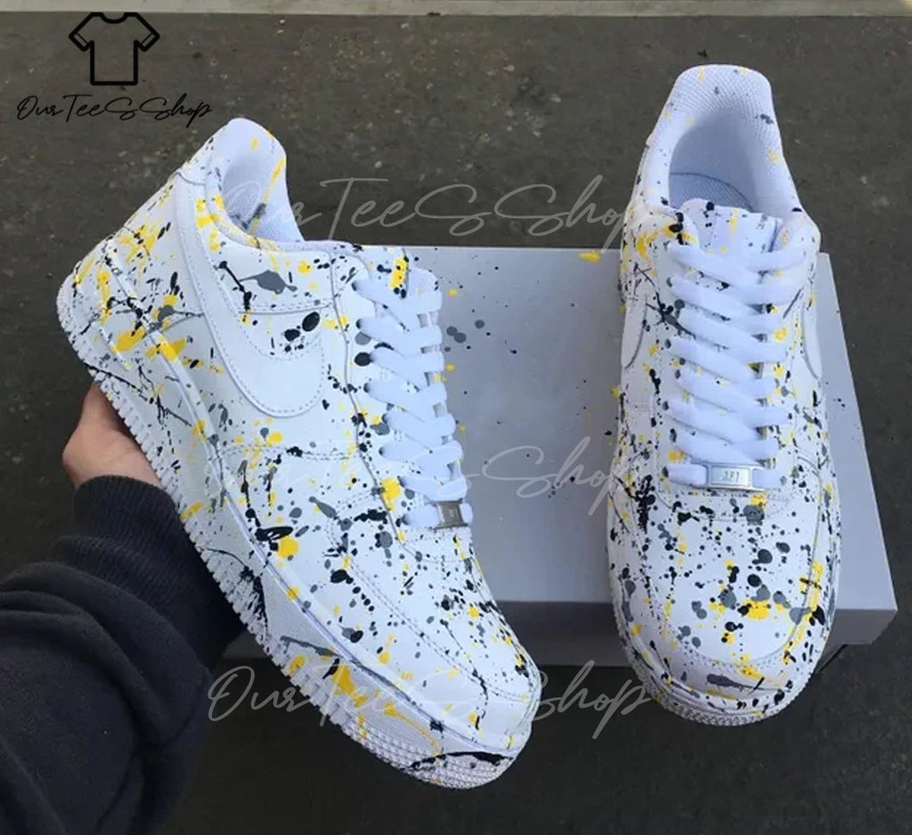 Custom Air Force 1 Splatter Yellow Black Sneakers