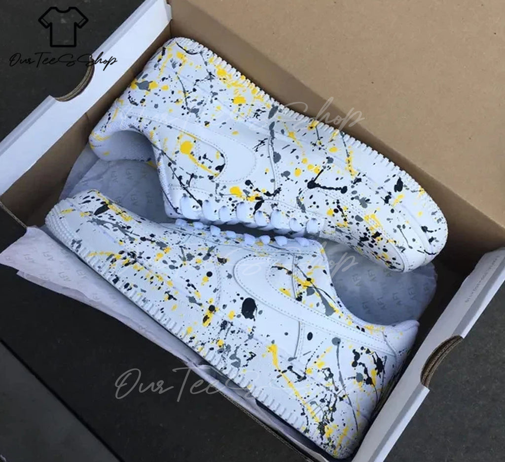 Custom Air Force 1 Splatter Yellow Black Sneakers