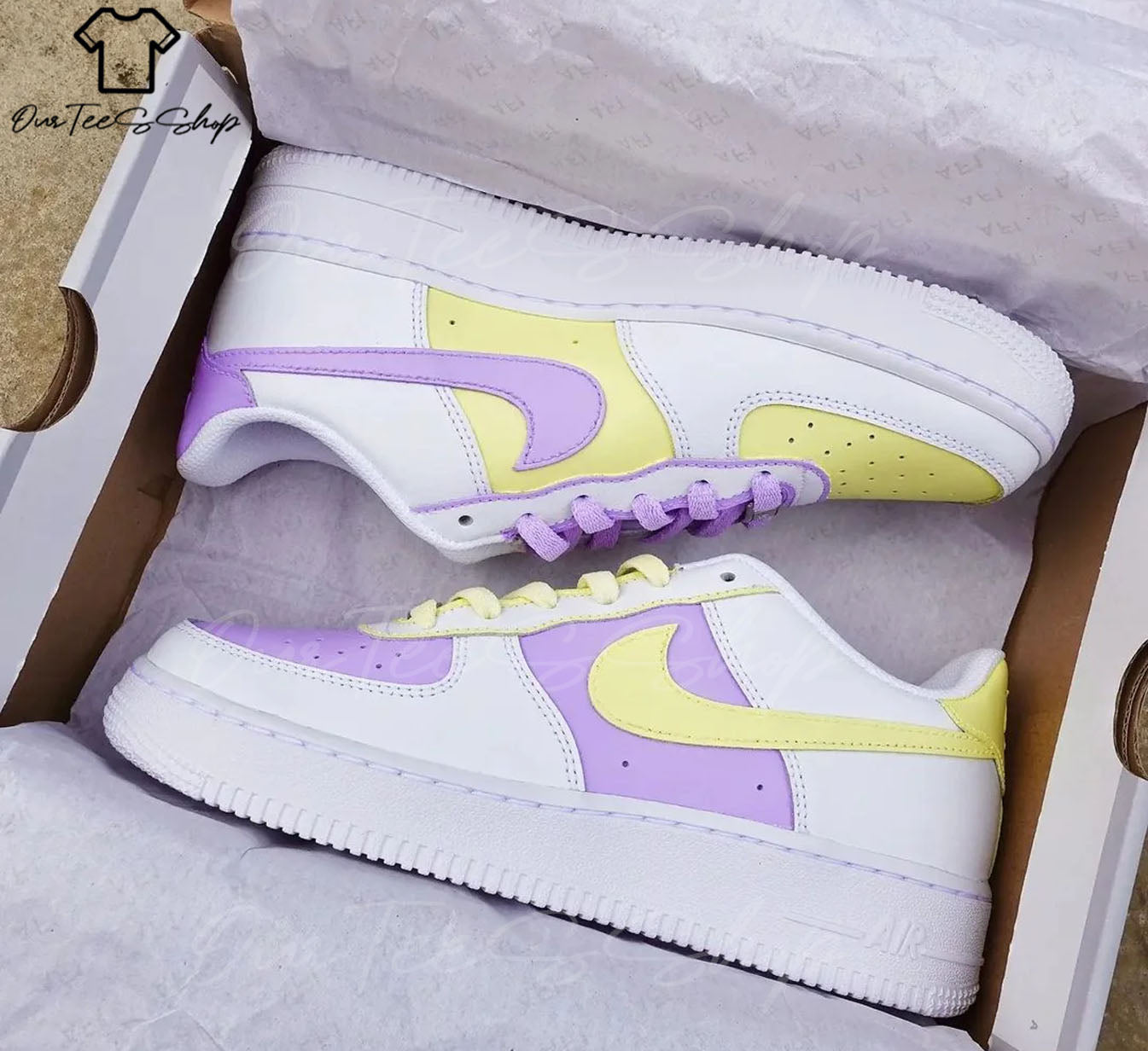 Custom Air Force 1 Yellow & Purple Sneakers