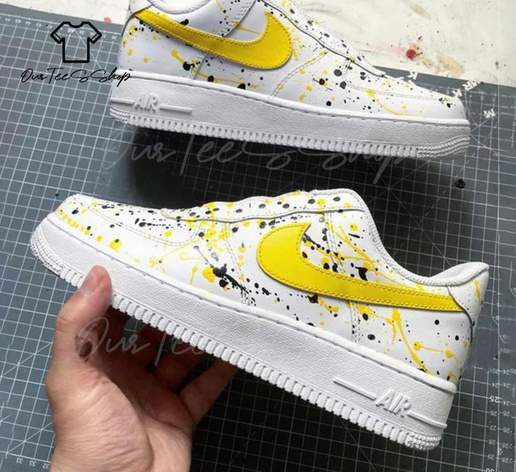 Custom Yellow Splatter Air Force 1 Sneakers