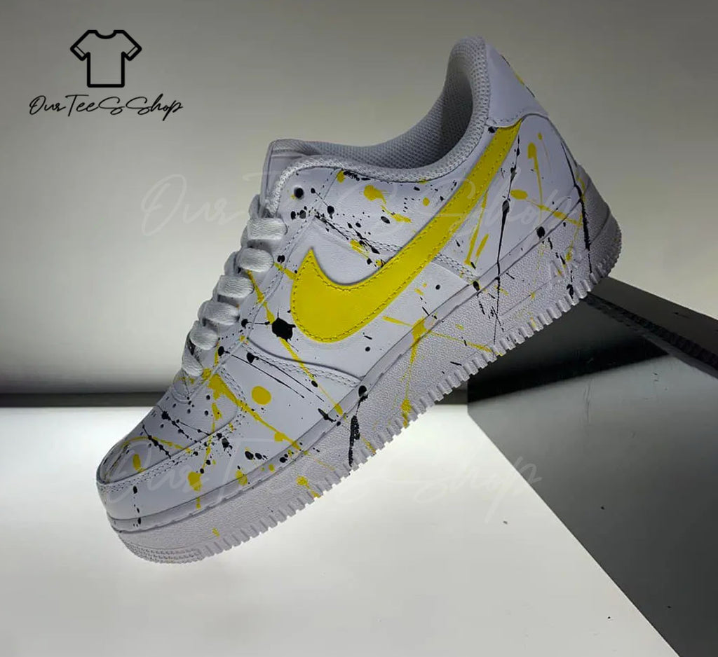 Custom Yellow Splatter Air Force 1 Sneakers