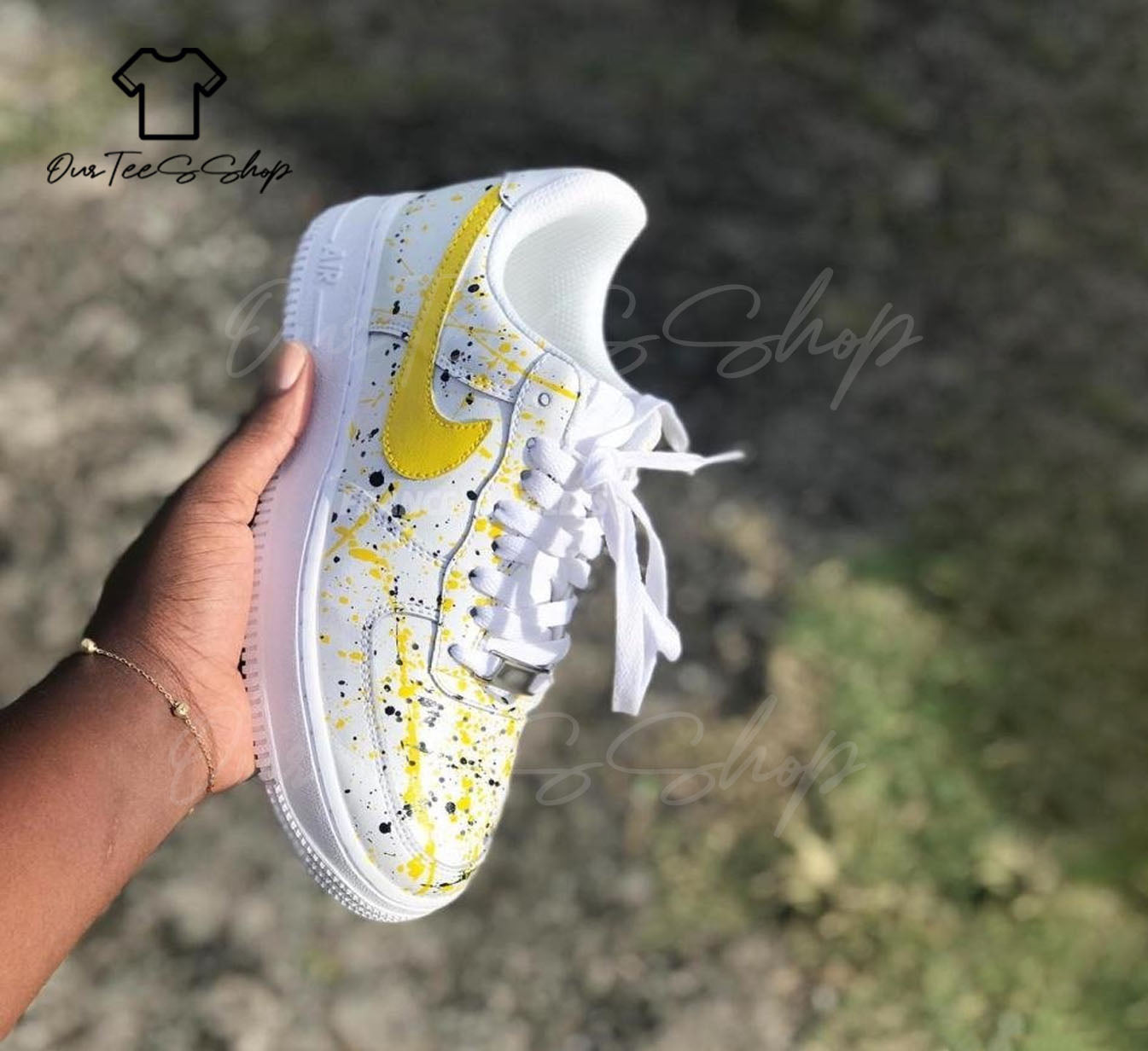 Custom Yellow Splatter Air Force 1 Sneakers