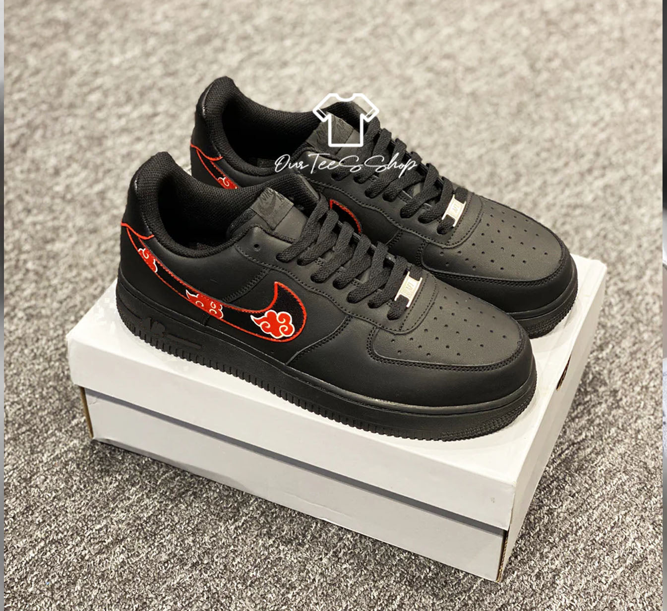 Custom Air Force 1 Black Akatsuki Mid Sneakers