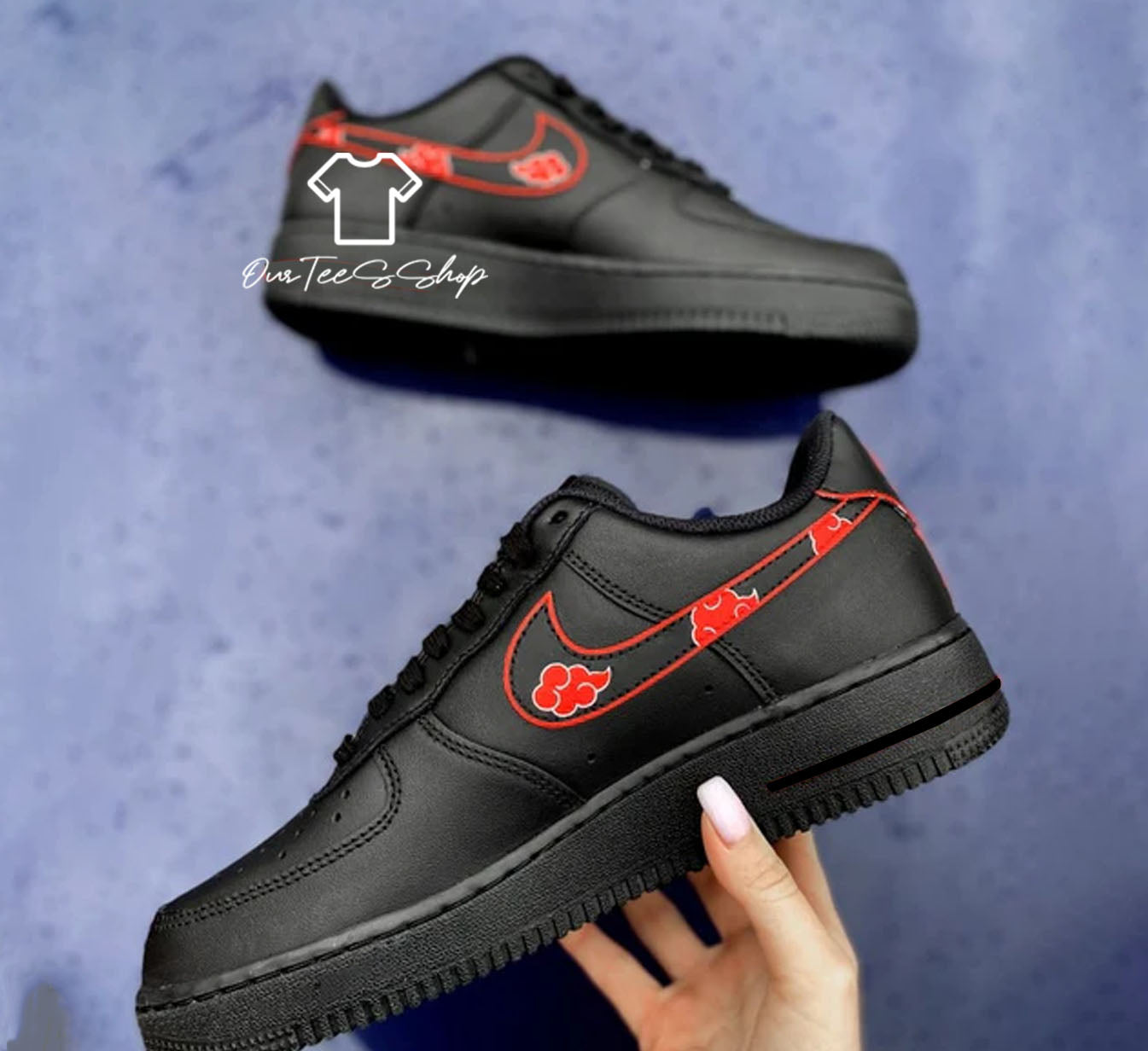 Custom Air Force 1 Black Akatsuki Mid Sneakers
