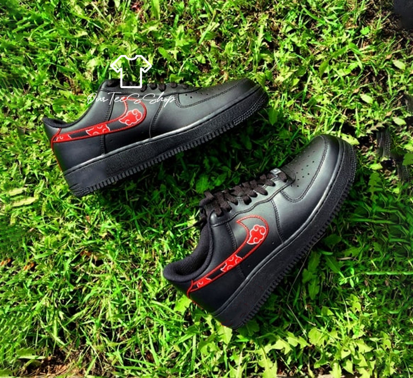 Custom Air Force 1 Black Akatsuki Mid Sneakers