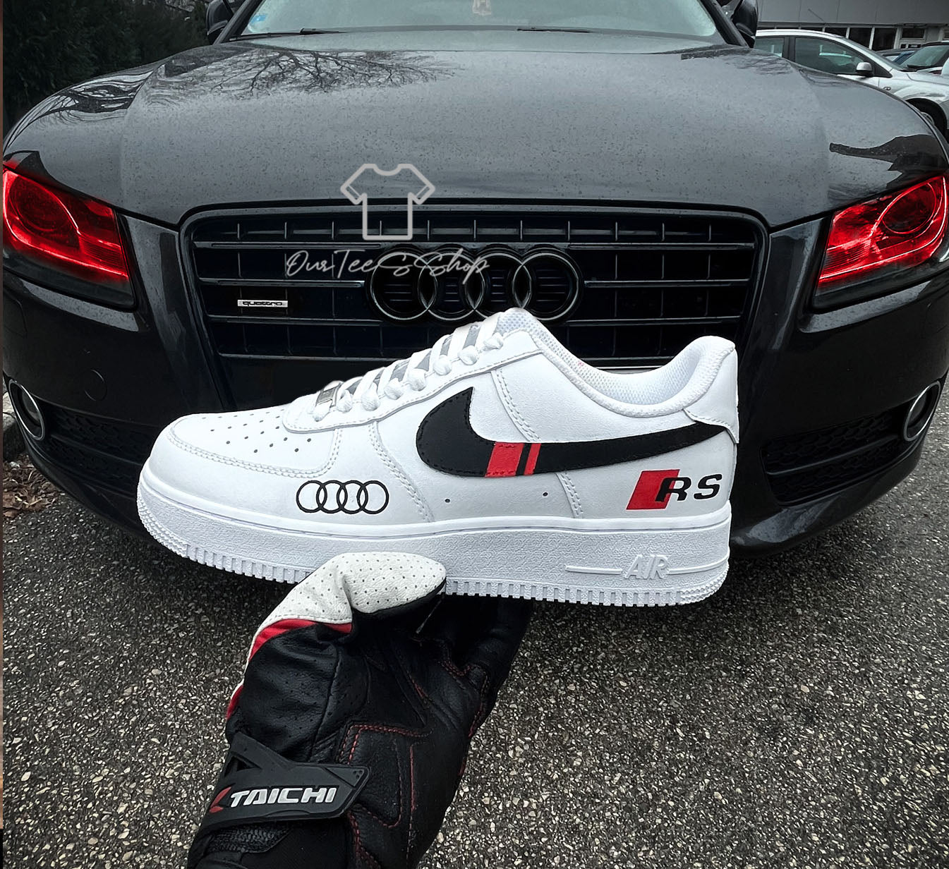 Custom Air Force 1 White Black Audi Logo Sneakers