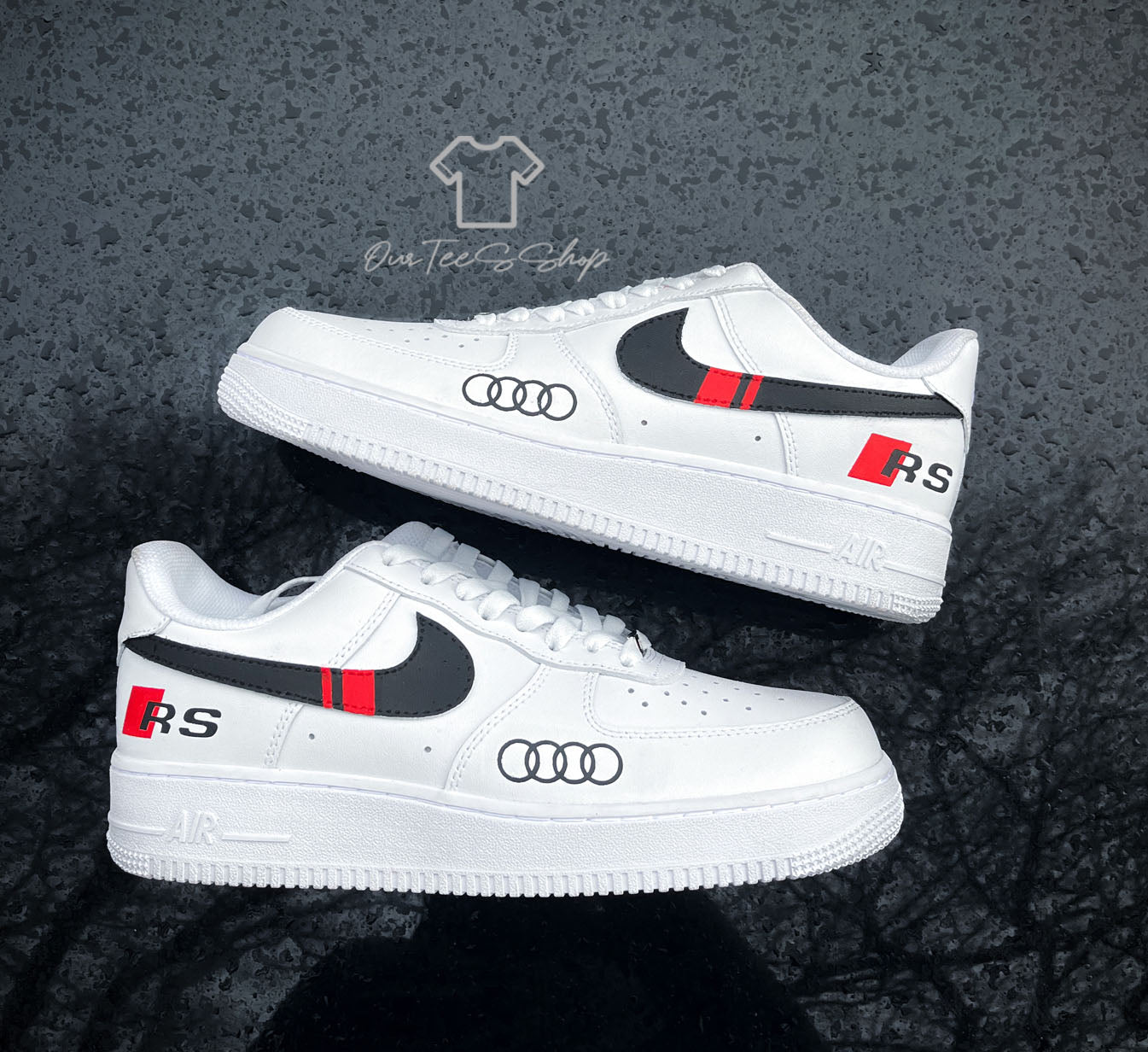Custom Air Force 1 White Black Audi Logo Sneakers