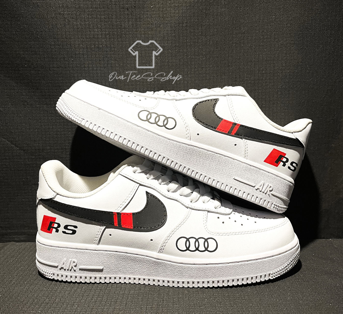 Custom Air Force 1 White Black Audi Logo Sneakers